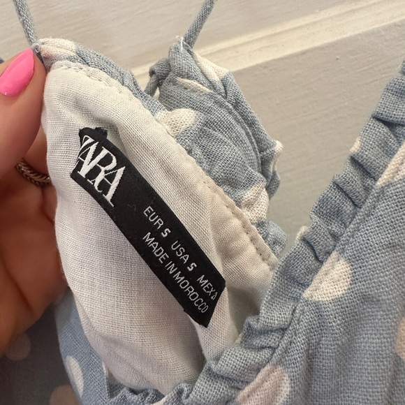 ZARA LINEN BLEND BLUE AND WHITE POLKA DOT DRESS - Picture 3 of 4